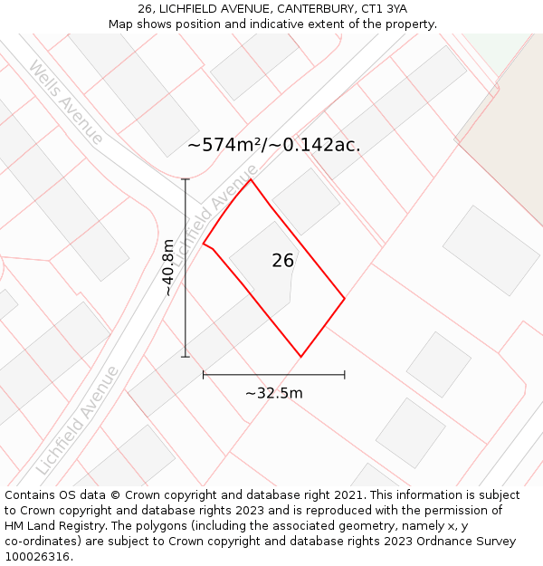 26, LICHFIELD AVENUE, CANTERBURY, CT1 3YA: Plot and title map