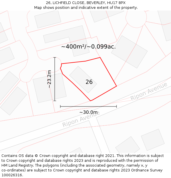 26, LICHFIELD CLOSE, BEVERLEY, HU17 8PX: Plot and title map