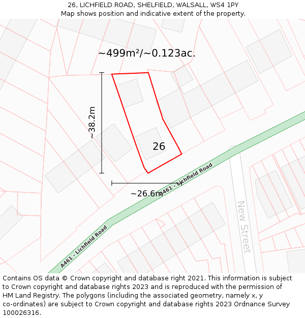 26, LICHFIELD ROAD, SHELFIELD, WALSALL, WS4 1PY: Plot and title map