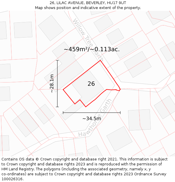 26, LILAC AVENUE, BEVERLEY, HU17 9UT: Plot and title map