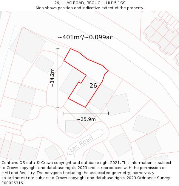 26, LILAC ROAD, BROUGH, HU15 1SS: Plot and title map