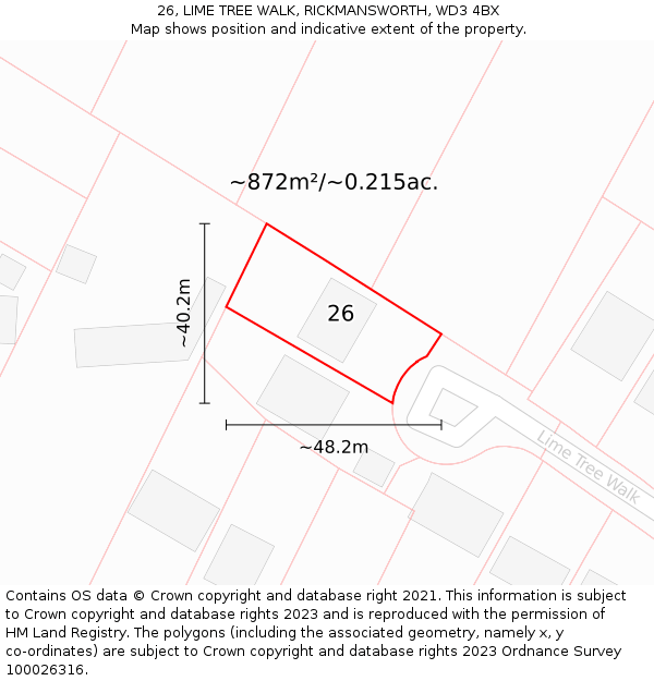 26, LIME TREE WALK, RICKMANSWORTH, WD3 4BX: Plot and title map