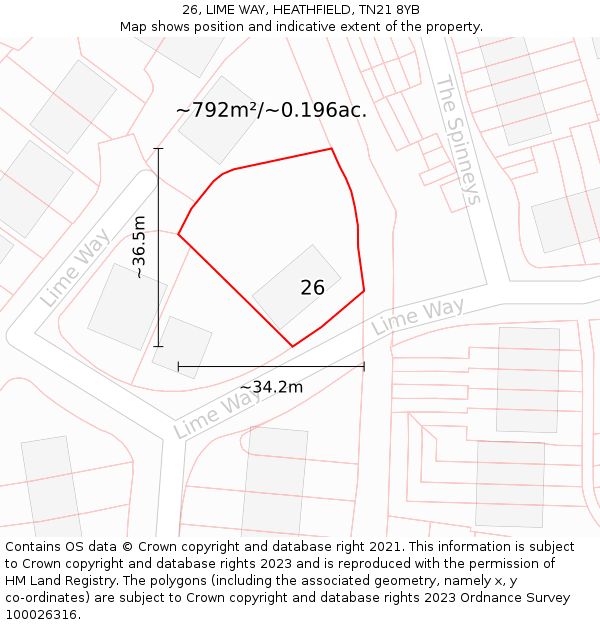 26, LIME WAY, HEATHFIELD, TN21 8YB: Plot and title map