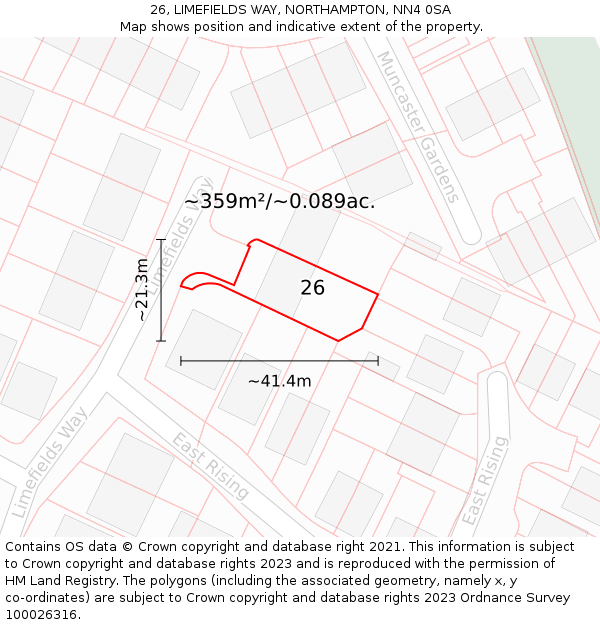 26, LIMEFIELDS WAY, NORTHAMPTON, NN4 0SA: Plot and title map