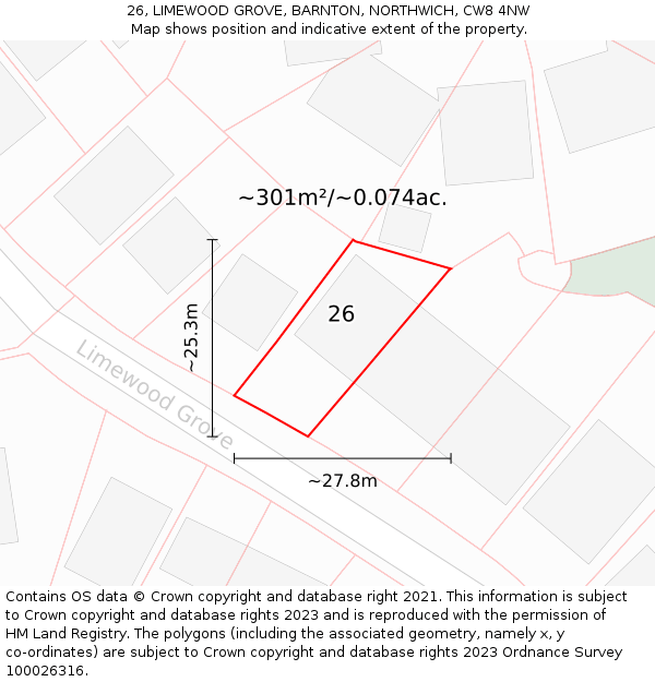 26, LIMEWOOD GROVE, BARNTON, NORTHWICH, CW8 4NW: Plot and title map
