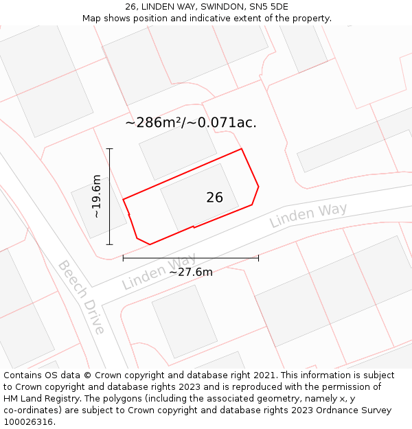 26, LINDEN WAY, SWINDON, SN5 5DE: Plot and title map