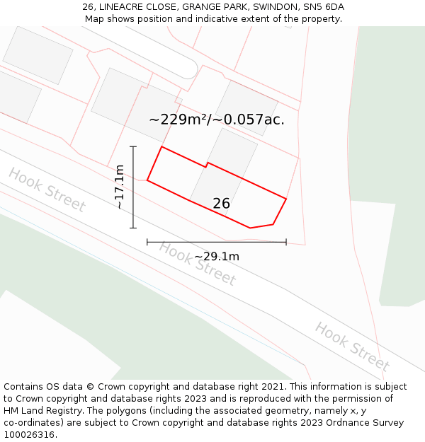 26, LINEACRE CLOSE, GRANGE PARK, SWINDON, SN5 6DA: Plot and title map