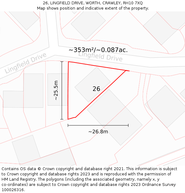 26, LINGFIELD DRIVE, WORTH, CRAWLEY, RH10 7XQ: Plot and title map