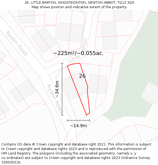 26, LITTLE BARTON, KINGSTEIGNTON, NEWTON ABBOT, TQ12 3QS: Plot and title map