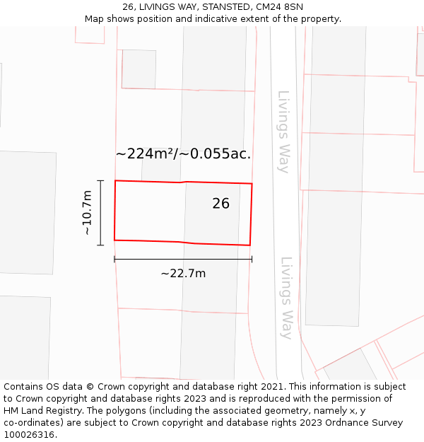 26, LIVINGS WAY, STANSTED, CM24 8SN: Plot and title map