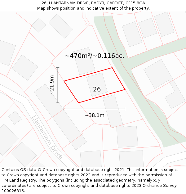 26, LLANTARNAM DRIVE, RADYR, CARDIFF, CF15 8GA: Plot and title map