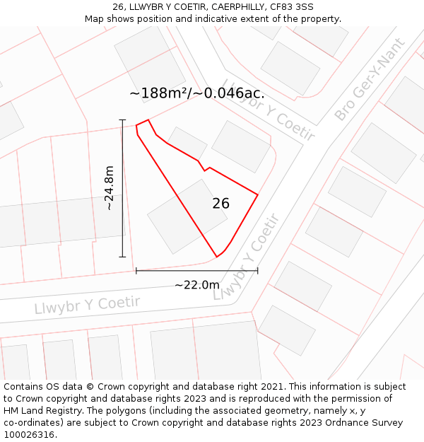 26, LLWYBR Y COETIR, CAERPHILLY, CF83 3SS: Plot and title map