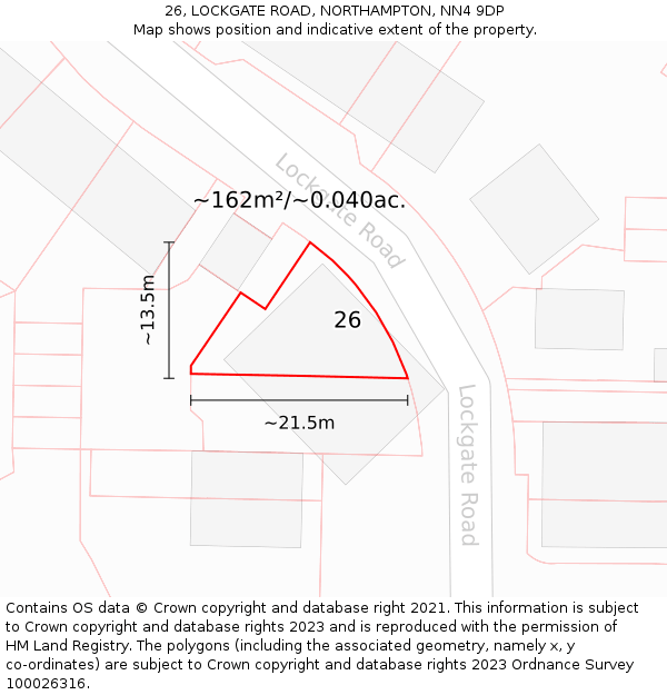 26, LOCKGATE ROAD, NORTHAMPTON, NN4 9DP: Plot and title map