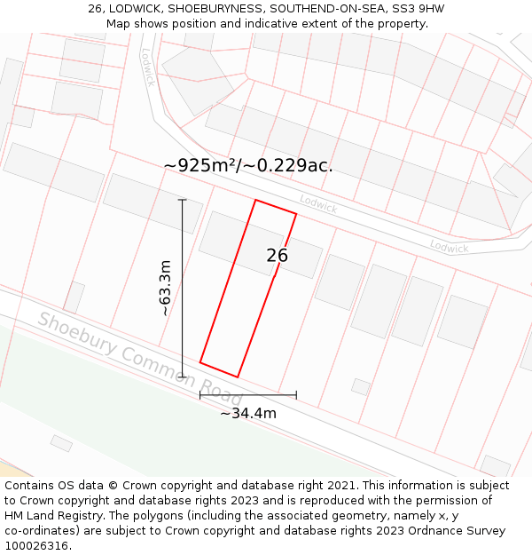 26, LODWICK, SHOEBURYNESS, SOUTHEND-ON-SEA, SS3 9HW: Plot and title map