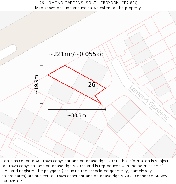 26, LOMOND GARDENS, SOUTH CROYDON, CR2 8EQ: Plot and title map