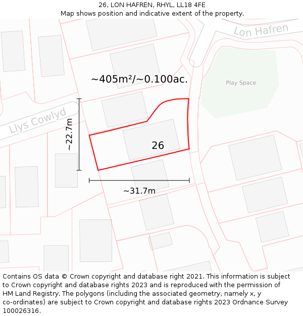 26, LON HAFREN, RHYL, LL18 4FE: Plot and title map