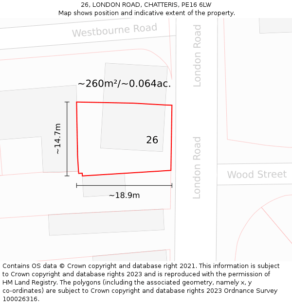 26, LONDON ROAD, CHATTERIS, PE16 6LW: Plot and title map