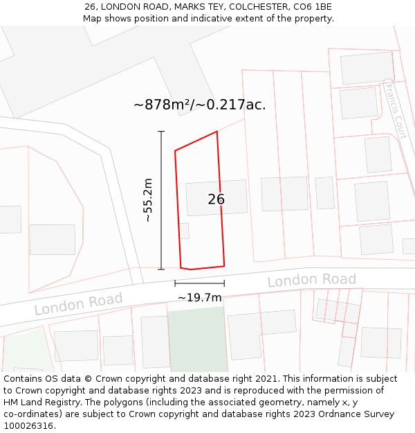 26, LONDON ROAD, MARKS TEY, COLCHESTER, CO6 1BE: Plot and title map