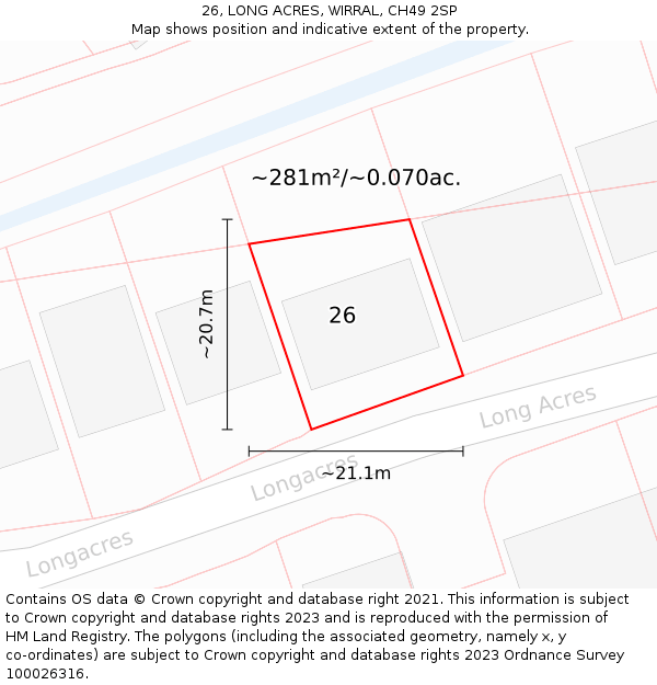 26, LONG ACRES, WIRRAL, CH49 2SP: Plot and title map