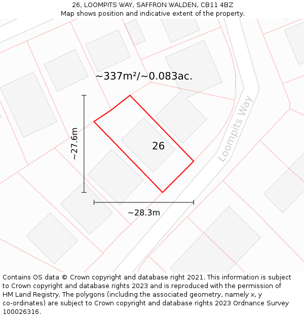26, LOOMPITS WAY, SAFFRON WALDEN, CB11 4BZ: Plot and title map