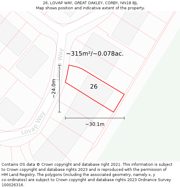 26, LOVAP WAY, GREAT OAKLEY, CORBY, NN18 8JL: Plot and title map