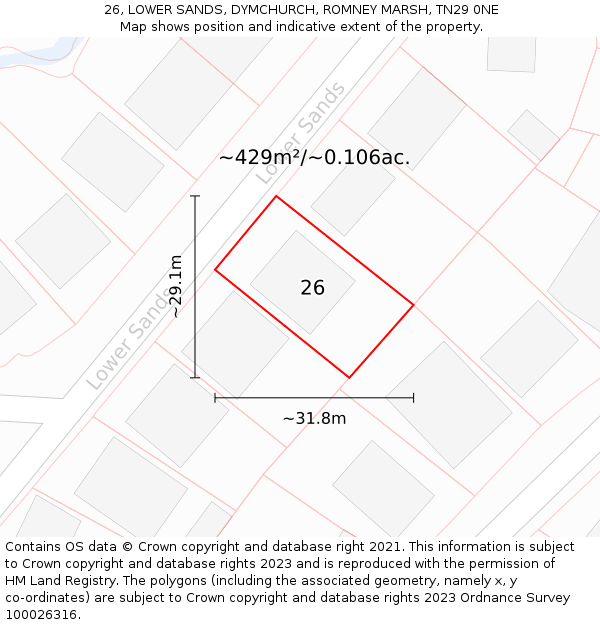 26, LOWER SANDS, DYMCHURCH, ROMNEY MARSH, TN29 0NE: Plot and title map