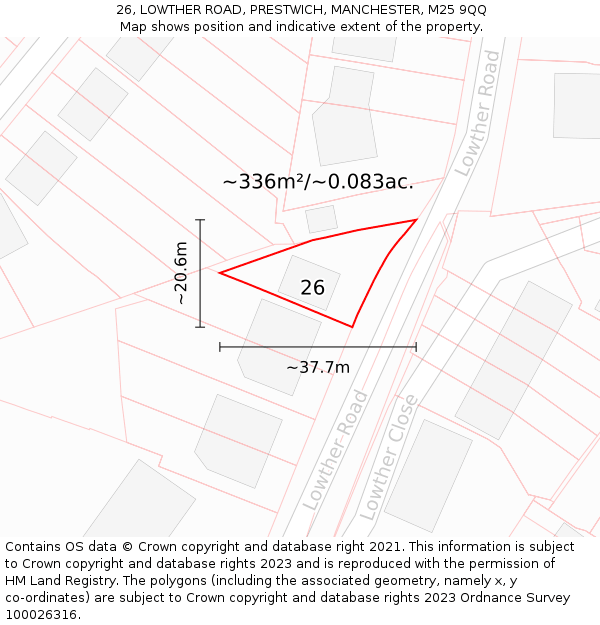 26, LOWTHER ROAD, PRESTWICH, MANCHESTER, M25 9QQ: Plot and title map