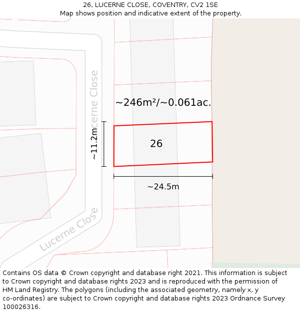 26, LUCERNE CLOSE, COVENTRY, CV2 1SE: Plot and title map