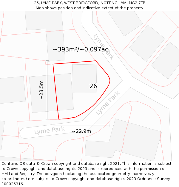 26, LYME PARK, WEST BRIDGFORD, NOTTINGHAM, NG2 7TR: Plot and title map