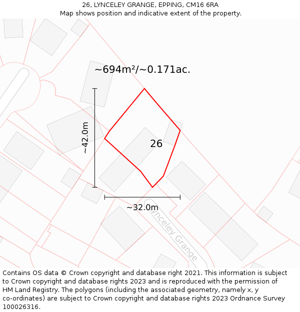 26, LYNCELEY GRANGE, EPPING, CM16 6RA: Plot and title map