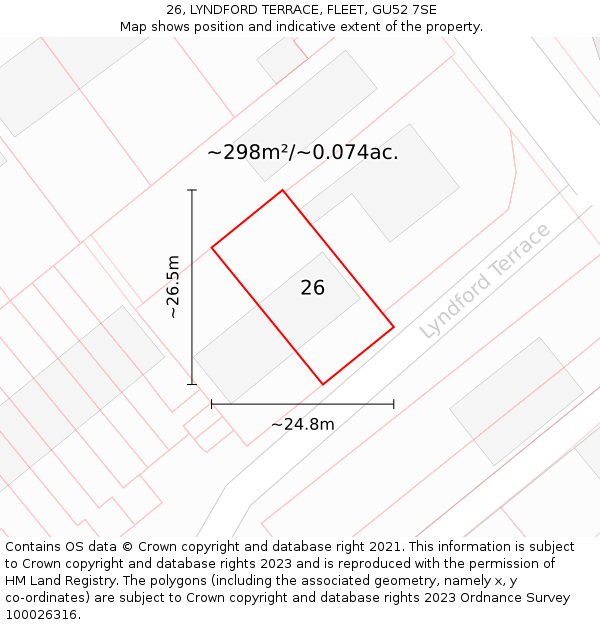 26, LYNDFORD TERRACE, FLEET, GU52 7SE: Plot and title map