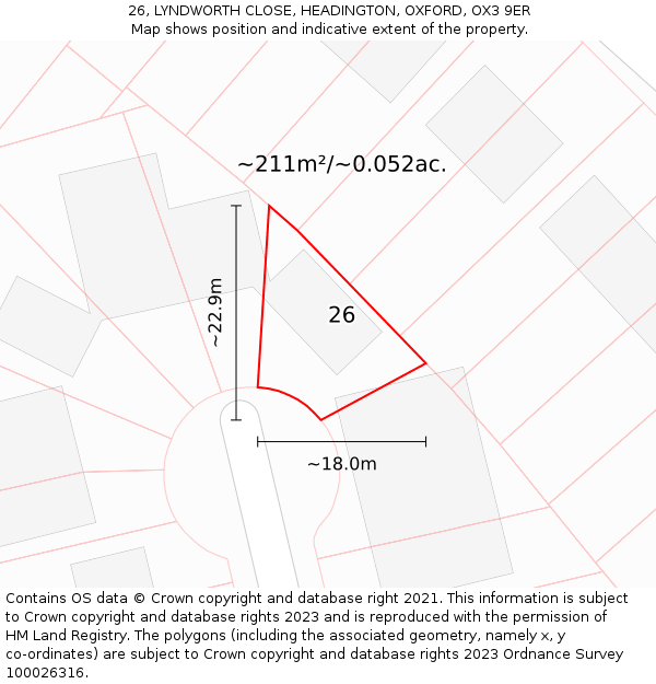 26, LYNDWORTH CLOSE, HEADINGTON, OXFORD, OX3 9ER: Plot and title map