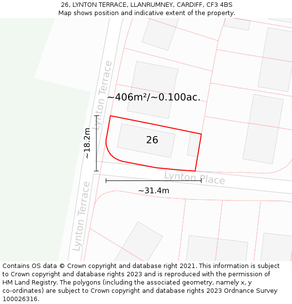 26, LYNTON TERRACE, LLANRUMNEY, CARDIFF, CF3 4BS: Plot and title map