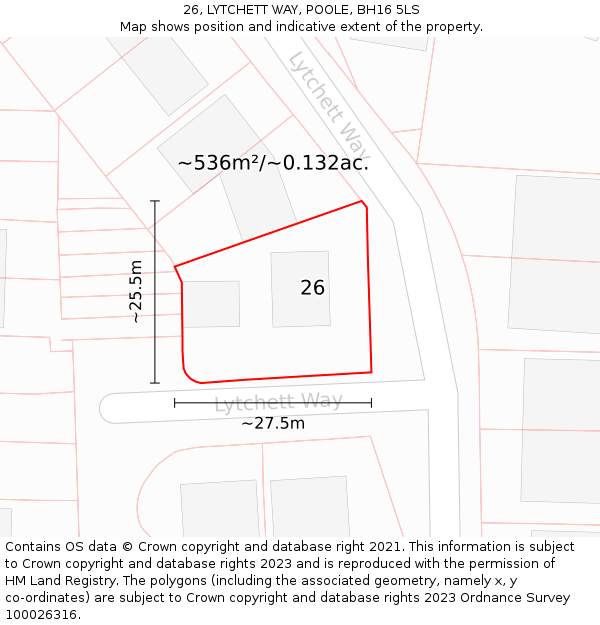 26, LYTCHETT WAY, POOLE, BH16 5LS: Plot and title map