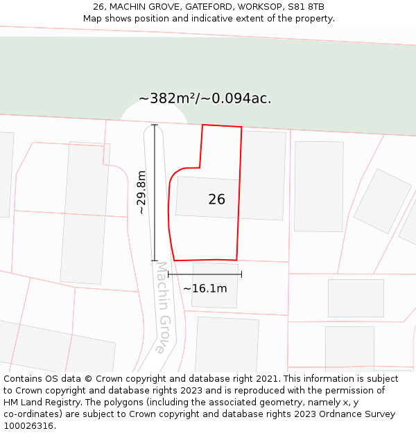 26, MACHIN GROVE, GATEFORD, WORKSOP, S81 8TB: Plot and title map