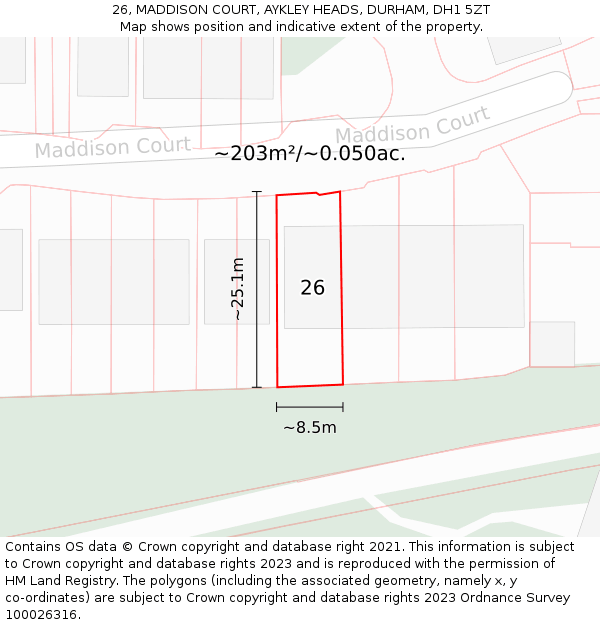 26, MADDISON COURT, AYKLEY HEADS, DURHAM, DH1 5ZT: Plot and title map