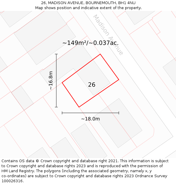 26, MADISON AVENUE, BOURNEMOUTH, BH1 4NU: Plot and title map