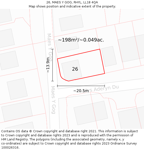 26, MAES Y GOG, RHYL, LL18 4QA: Plot and title map