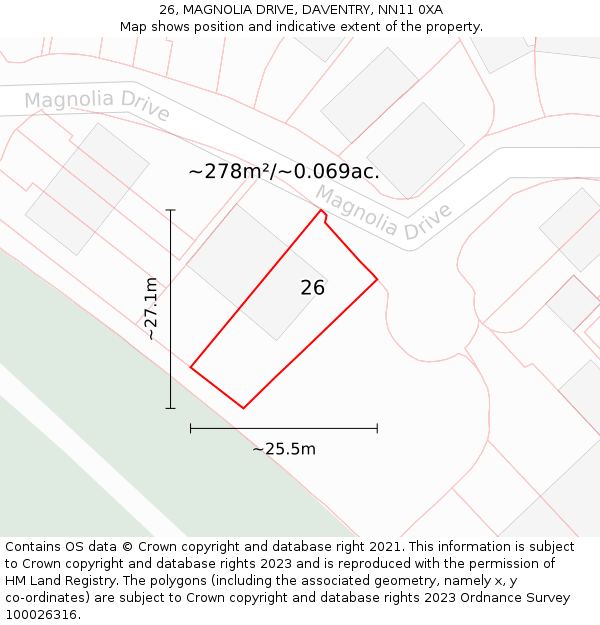 26, MAGNOLIA DRIVE, DAVENTRY, NN11 0XA: Plot and title map