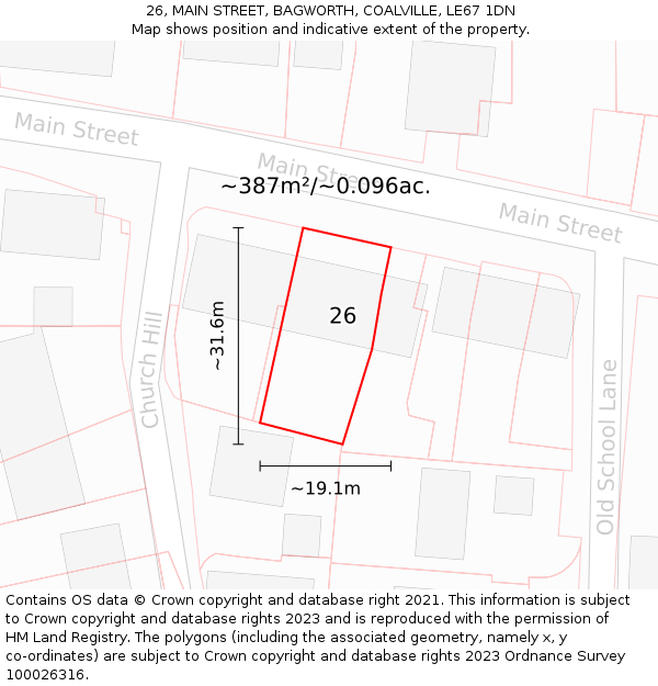 26, MAIN STREET, BAGWORTH, COALVILLE, LE67 1DN: Plot and title map