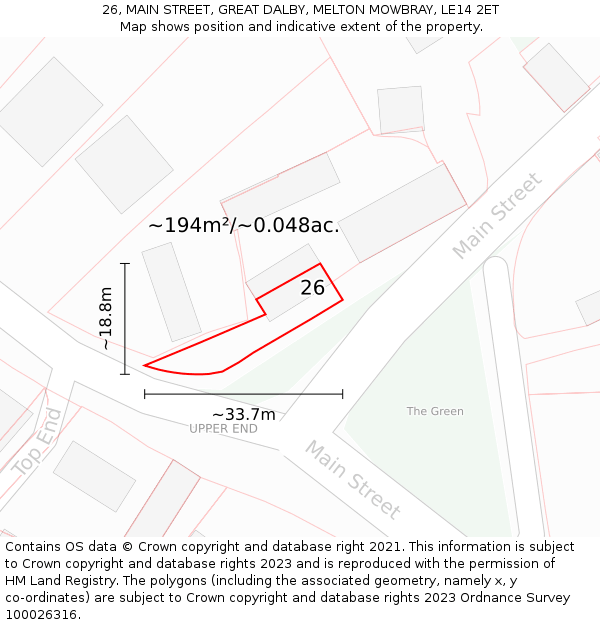 26, MAIN STREET, GREAT DALBY, MELTON MOWBRAY, LE14 2ET: Plot and title map