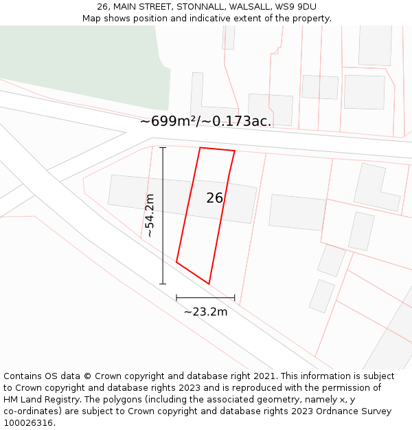 26, MAIN STREET, STONNALL, WALSALL, WS9 9DU: Plot and title map