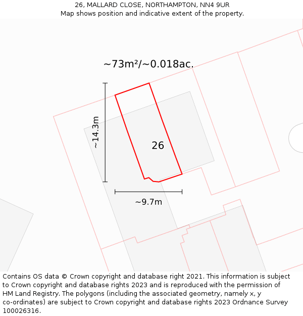 26, MALLARD CLOSE, NORTHAMPTON, NN4 9UR: Plot and title map