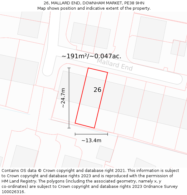 26, MALLARD END, DOWNHAM MARKET, PE38 9HN: Plot and title map