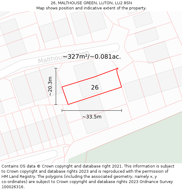 26, MALTHOUSE GREEN, LUTON, LU2 8SN: Plot and title map