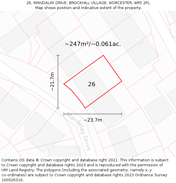 26, MANDALAY DRIVE, BROCKHILL VILLAGE, WORCESTER, WR5 2PL: Plot and title map