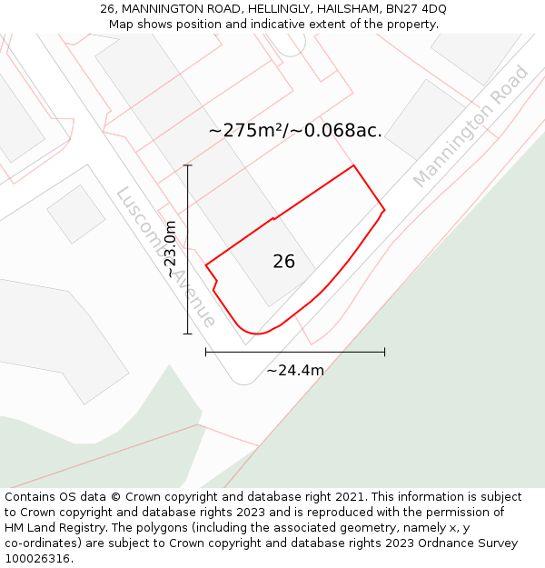 26, MANNINGTON ROAD, HELLINGLY, HAILSHAM, BN27 4DQ: Plot and title map