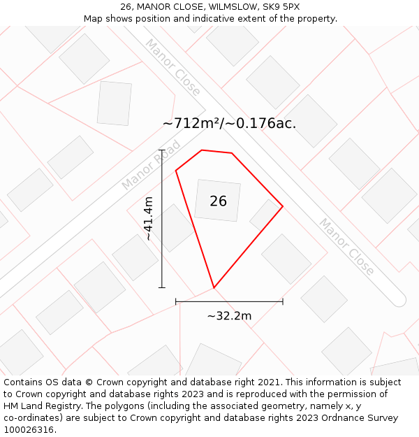 26, MANOR CLOSE, WILMSLOW, SK9 5PX: Plot and title map