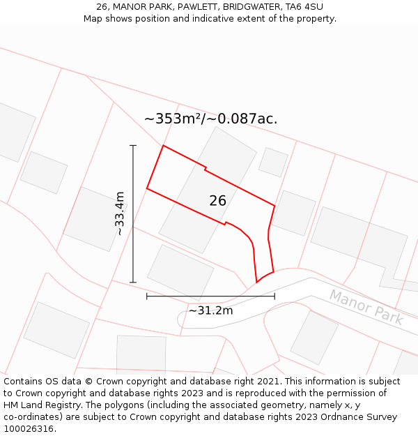 26, MANOR PARK, PAWLETT, BRIDGWATER, TA6 4SU: Plot and title map