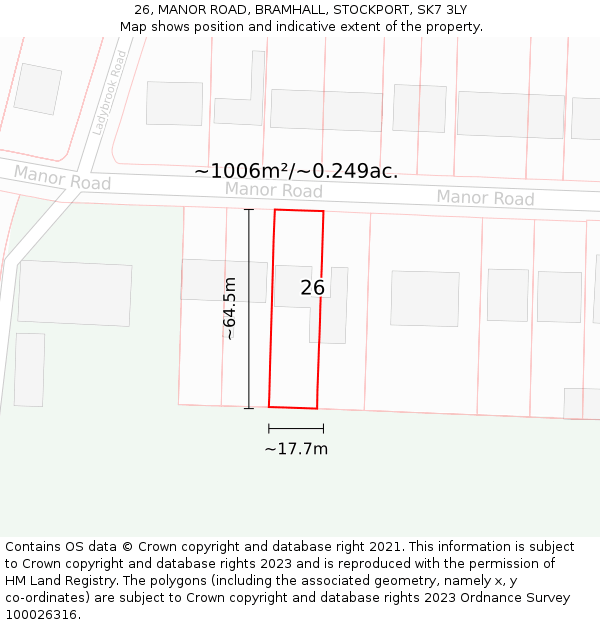 26, MANOR ROAD, BRAMHALL, STOCKPORT, SK7 3LY: Plot and title map